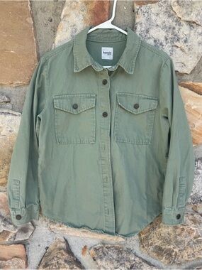 kensie Olive Green Utility Shirt Jacket with Chest Pockets M